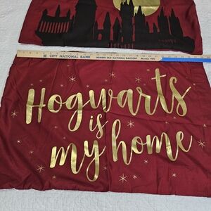 Hogwarts Is My Home Red Decorative Pillow Cover with Gold Lettering